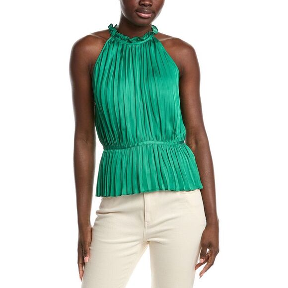 Maje Tops - Maje Womens  Pleated Satin Top, Green